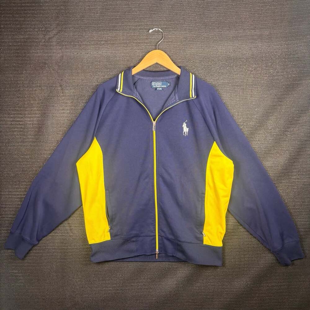 Vtg Polo Ralph Lauren Track Jacket Size L Navy Yellow Full Zip